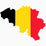 Map of Belgium in the colors of its national flag - black, yellow, and red vertical stripes.